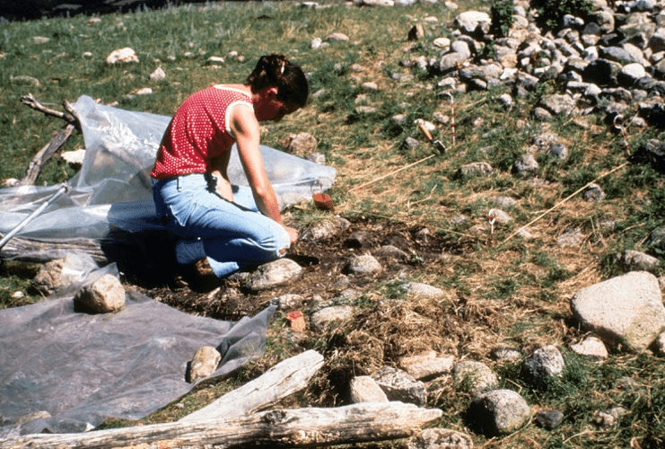 Alice Kehoe excavating archaeological site